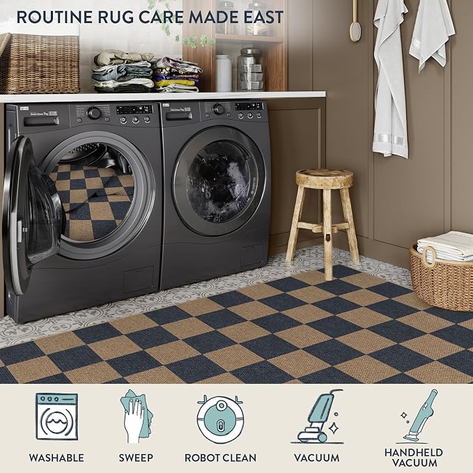 Lahome Checkered Easy Jute Indoor Outdoor Carpet, 3x5 Washable Rugs - Image 5