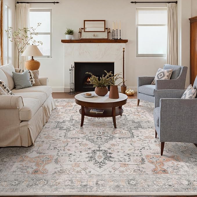 GENIMO 5X7 Area Rugs for Living Room, Machine Washable Non Slip Vintage Rugs - Image 8