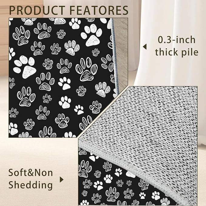 Cat Paws Black Area Rug for Living Room, Non-Slip Backing Low Pile Modern - Image 5