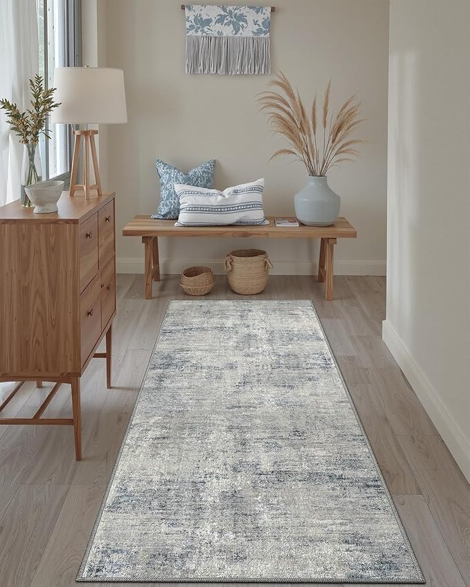 DEXI Hallway Runner Rug 3x8, Modern Abstract Non Slip Thin Soft Runners Carpet - Image 8