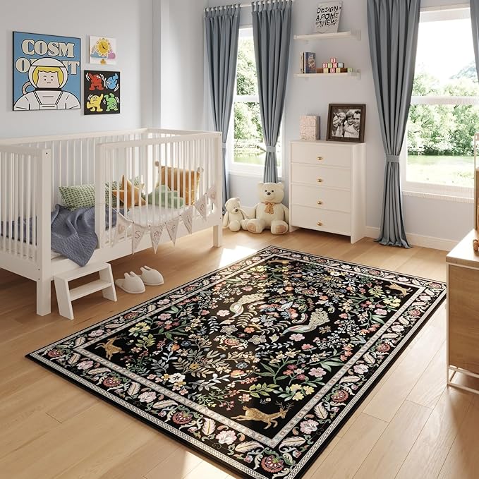 Area Rug 4x6 Rug Washable Rugs Floral Non Slip Low Pile Small Carpet - Image 5