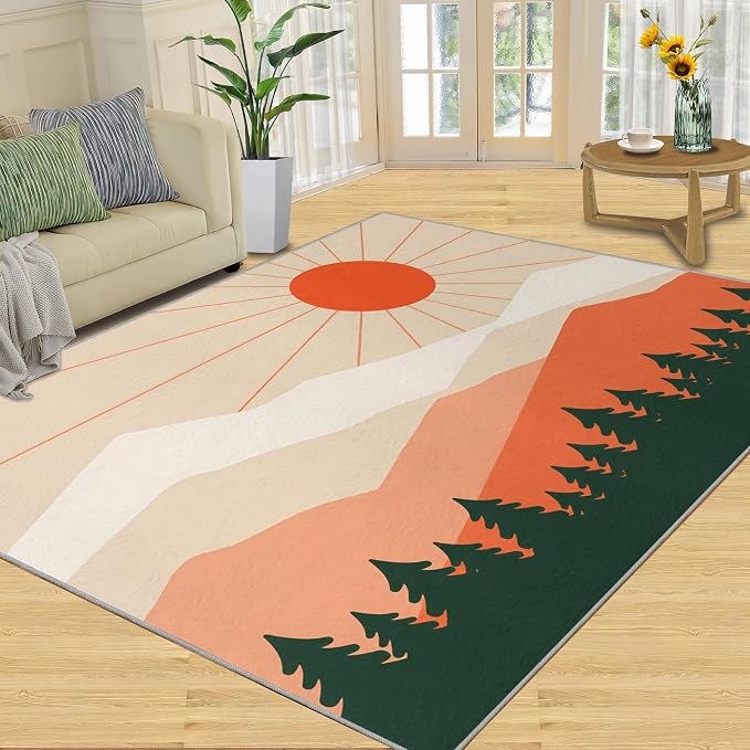 Boho Sun Area Rugs 5x7ft, Minimalist Mountain Rugs - Image 3