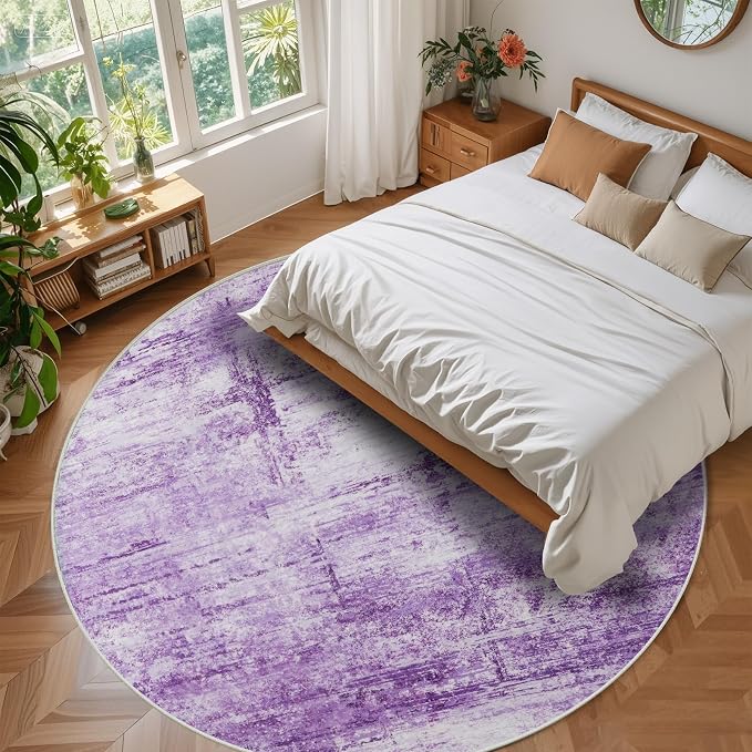Round 4ft Abstract Rug, Modern Washable Indoor Circle Area Rugs - Image 3