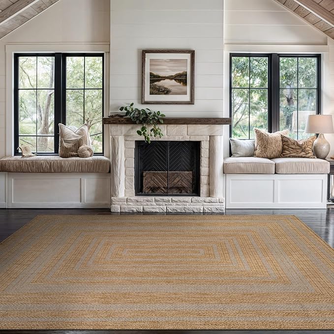 Beverly Rug Easy Jute Framed Border Rug 10x14 Washable Large Indoor Outdoor by BeverlyRug