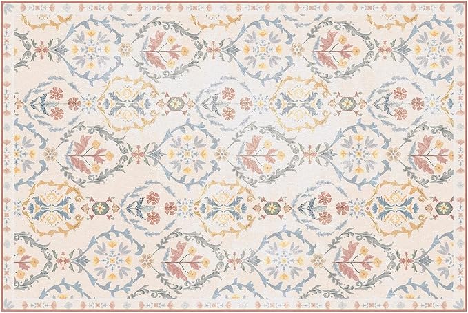 Phantoscope Washable Area Rug 6'x9' Non-Slip, Vintage Floral Boho Rugs - Image 3