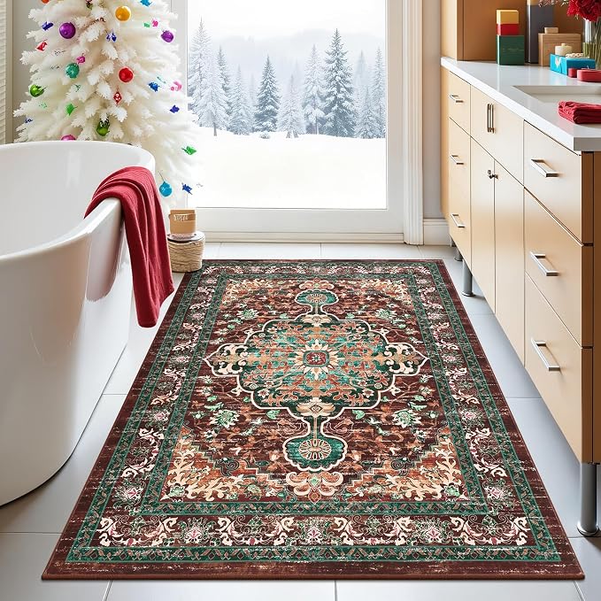 U'Artlines Boho Vintage Area Rug 4x6 ft Machine Washable Low Pile Soft Floor - Image 8