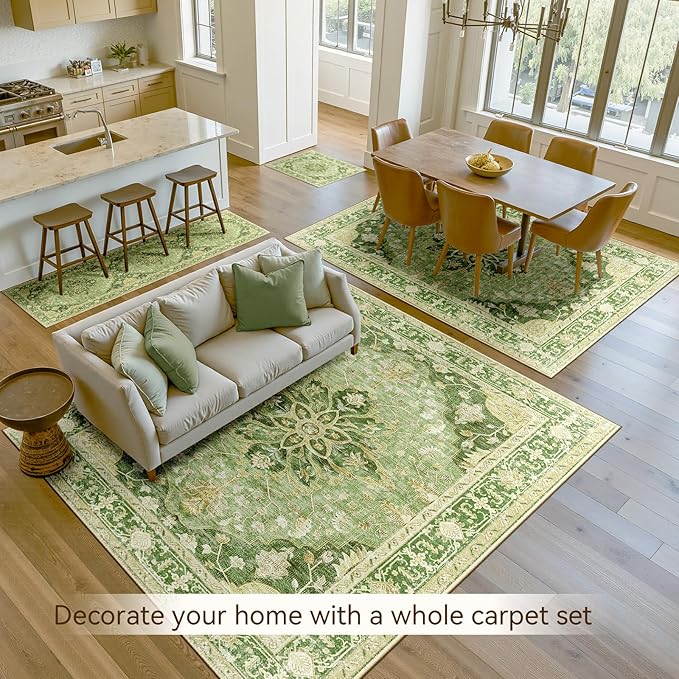 Area Rugs 2'x8' Washable Non-Slip, Floral Vintage Distress Print Pattern - Image 2