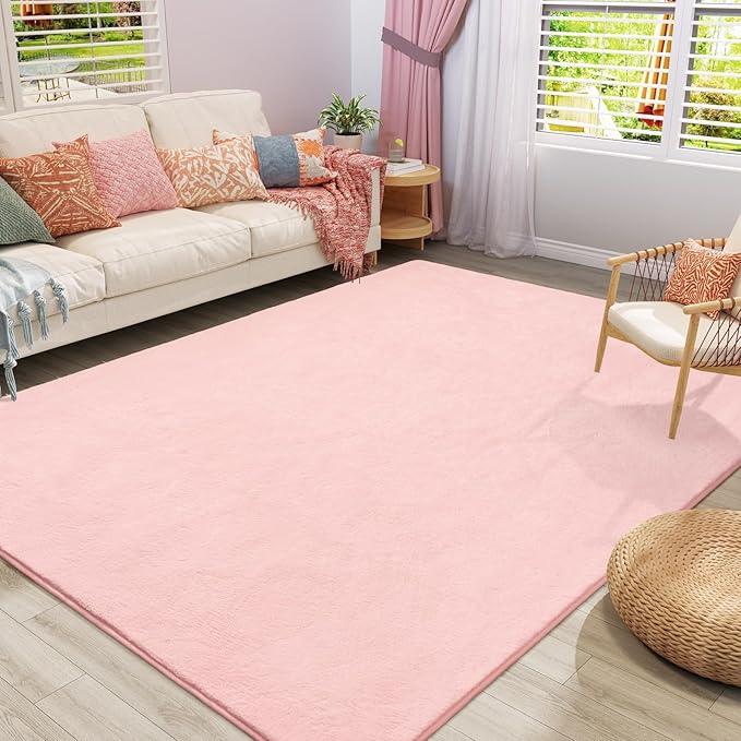 Amearea Large Modern Area Rugs for Bedroom Living Room, 5x8 Feet Pink Thickened - Image 2