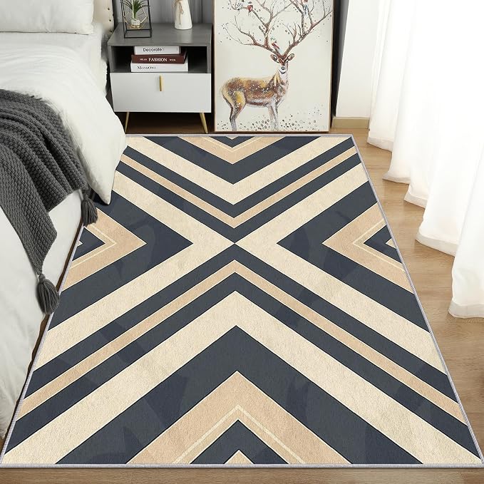 Modern Geometric Rug, Washable 5x8 Rug - Image 3