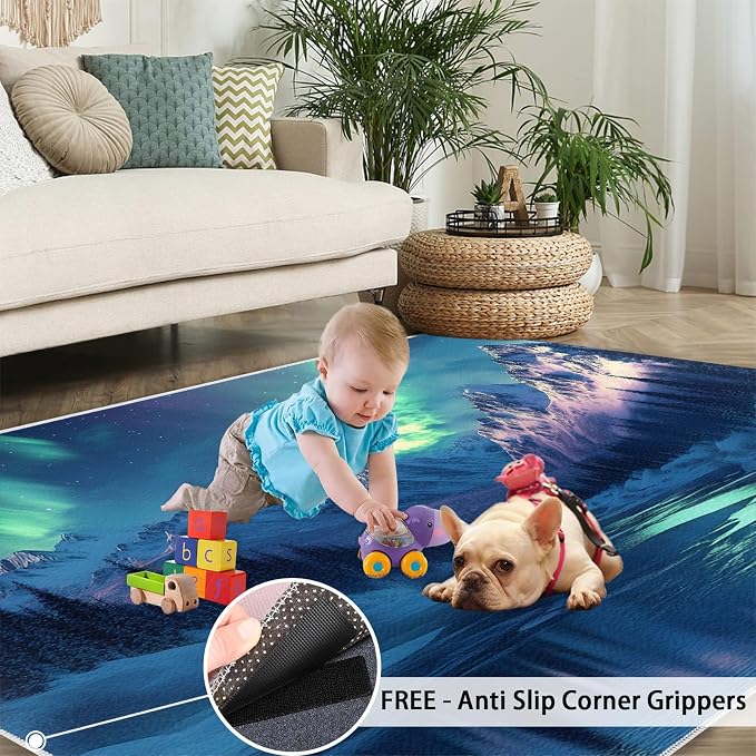 5x8 Snowy Mountains Kids Rug - Image 5