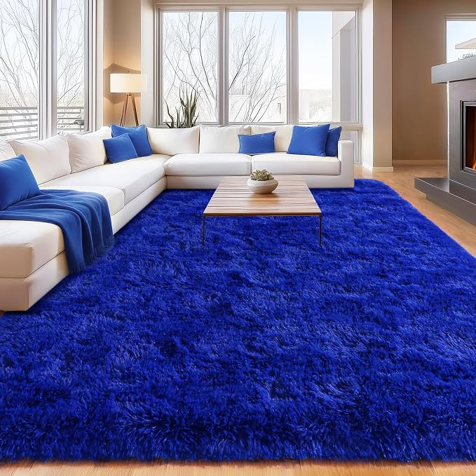 Blue Fluffy Area Rugs for Bedroom, Soft Shaggy Carpets for Living Room - Image 3