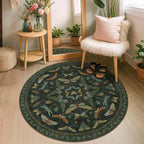 Vintage Dark Green 4ft Round Small Rug by HazoHaus