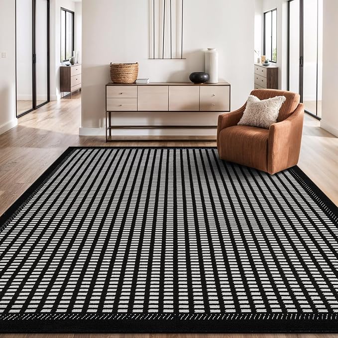 Beverly Rug Micro Loop Area Rug Black/White 6x9 Geometric Modern Luxury Zebra - Image 5