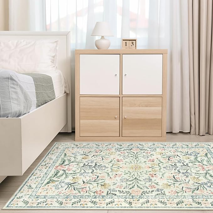 Morebes Floral Machine Washable Area Rugs 5x7, Vintage Boho Nursery Rug Girl - Image 7