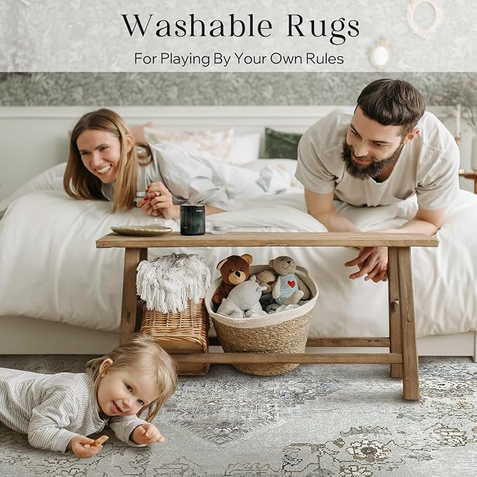 Phantoscope Washable Area Rug 5'x7' Non-Slip, Vintage Neutral Rugs - Image 7