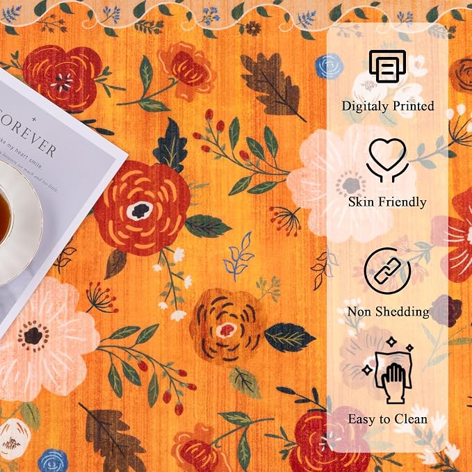 U'Artlines 5x7ft Fall Floral Area Rug, Machine Washable Ultra Soft Low Pile Non - Image 3