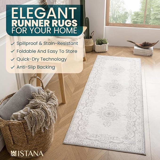 Istana Hallway Runner Rug 2.5x8 – Grey/White Cream Entryway Rug -Silk's Soft - Image 5