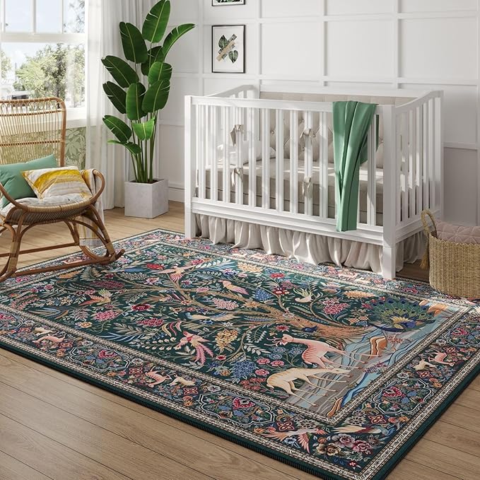 Rugcomf 8x10 Area Rugs Vibrant Tree of Life-Patterned Vintage Washable Area Rug - Image 4