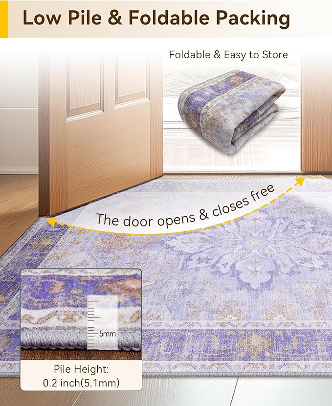 Area Rugs 2'x3' Washable Non-Slip, Floral Vintage Distress Print Pattern - Image 8