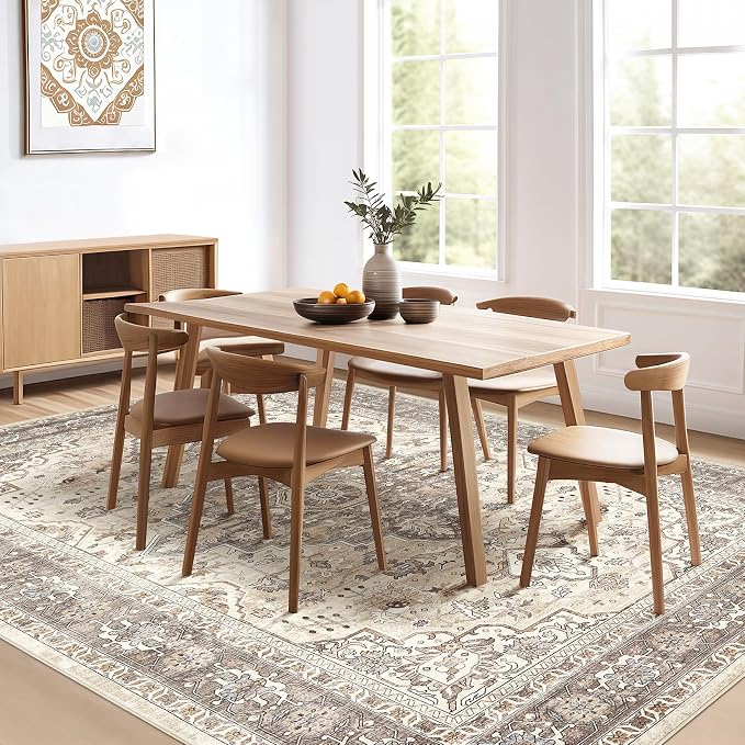 7x10 Area Rug Living Room: Washable Boho Large Neutral Vintage Soft Rugs Stain - Image 6