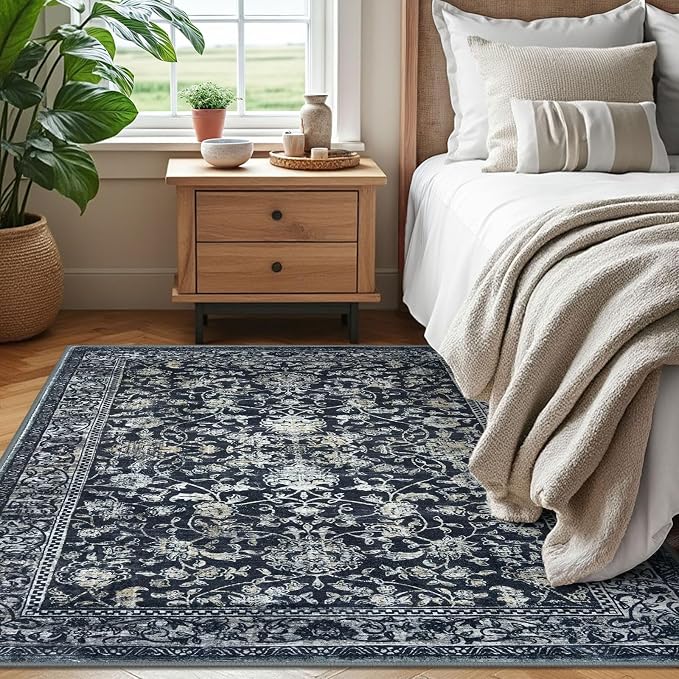 KILOCOCO Area Rug 4x6 Entryway Rug Washable Printed Vintage Floral Rubber - Image 3