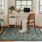 3x5 Washable Area Rug Floral Green Entryway Small Rug Vintage Forest Low Pile - Image 3
