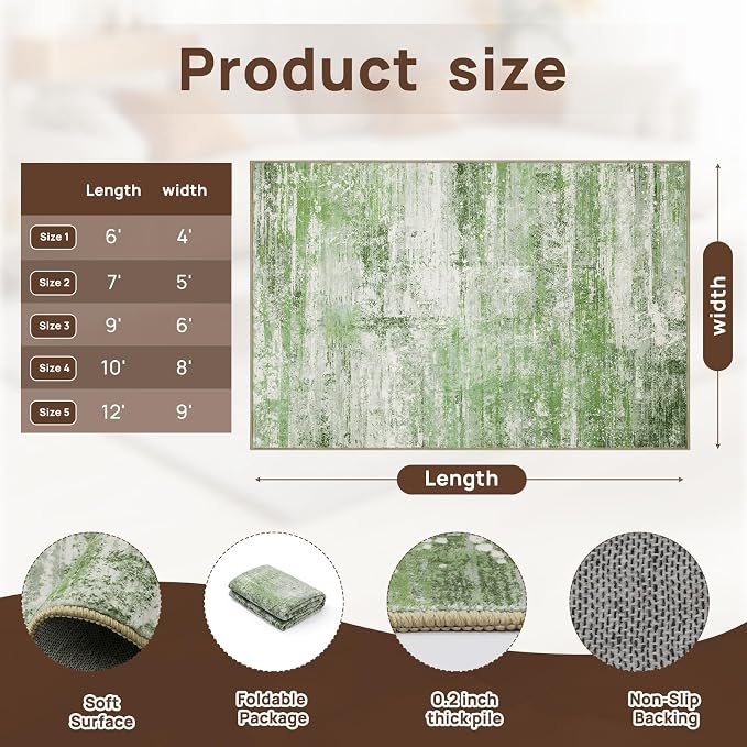 Abstract 8x10 Area Rug for Living Room Dining Room Home Office Bedroom Sage - Image 5