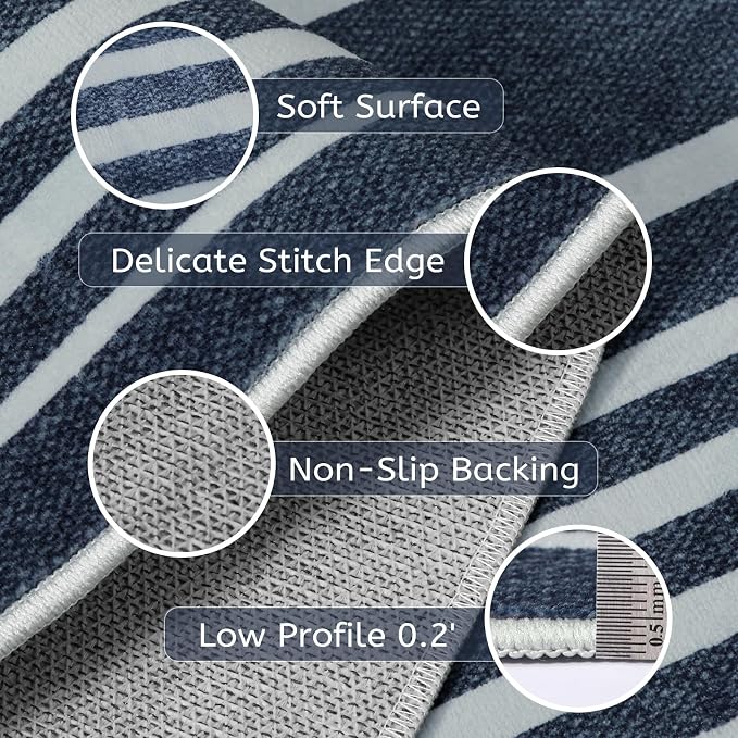 Beeiva Striped Blue Runners for Hallways, 2.5x8 Washable Bathroom Runner - Image 9