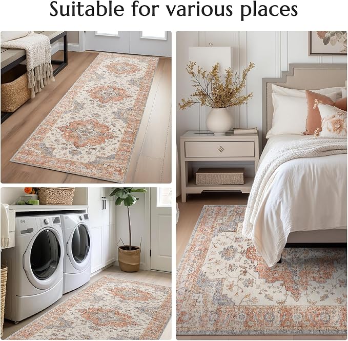jinchan Runner Rug 2x5 Vintage Hallway Rug Boho Washable Runner Floral - Image 3