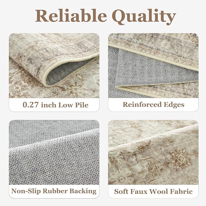 Beige Taupe Area Rug 6x9, Vintage Neutral Earth Tone Rugs - Image 5