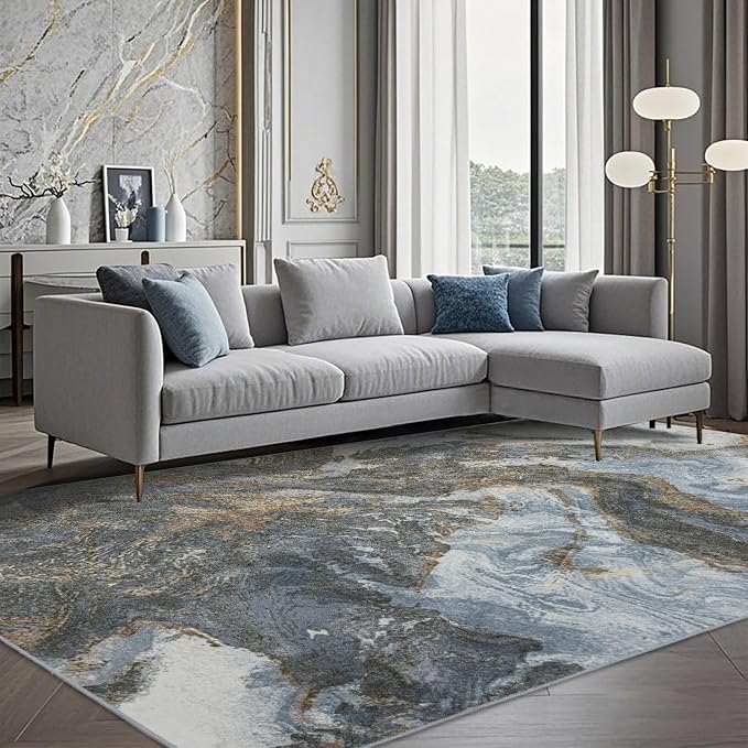 Modern Washable Rug for Living Room: Abstract 9x12 Area Rugs for Bedroom Low - Image 3