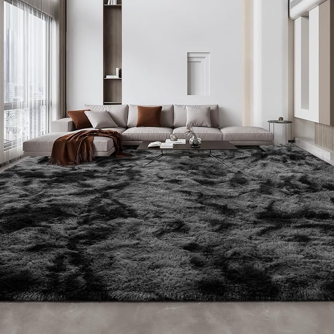 Large Shag Area Rugs 10 x 14, Tie-Dyed Plush Fuzzy Rugs by Deerhoo