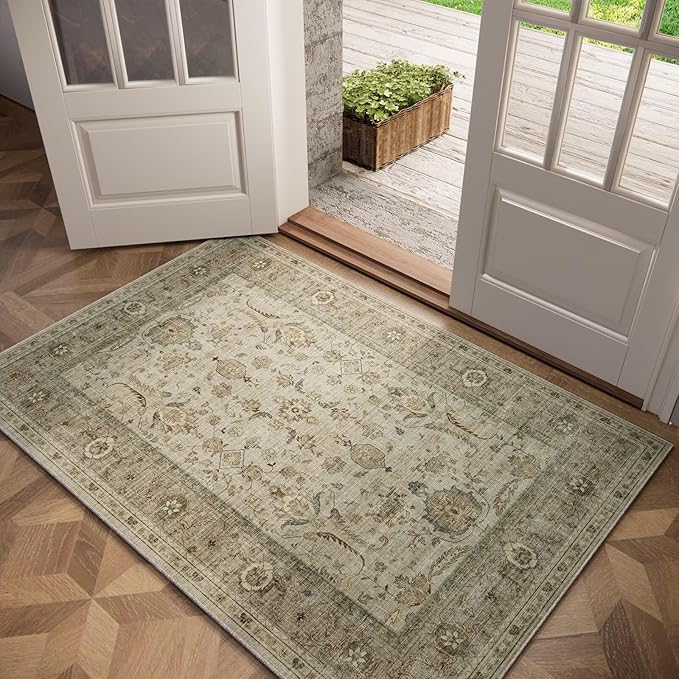 Washable 2x3 Entryway Rug, Boho Non-Slip Door Mat Vintage Distress Small Rugs by Hedwior