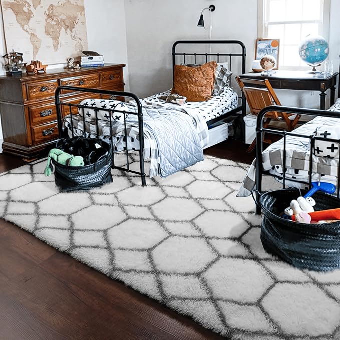 ONASAR 8x10 Area Rugs for Living Room, Washable Fluffy White and Grey Rug for - Image 8
