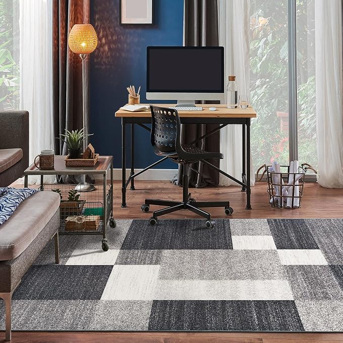 Rugshop Gray Modern Geometric Boxes Non-Slip Area Rug Non-Shedding - Image 9
