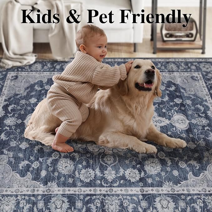 DUKINO 9x12 Area Rugs, Non Slip Distressed Living Room Rugs, Soft Large - Image 8