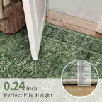 2x8 Runner Rug Green Vintage Washable Runner Rugs - Image 2