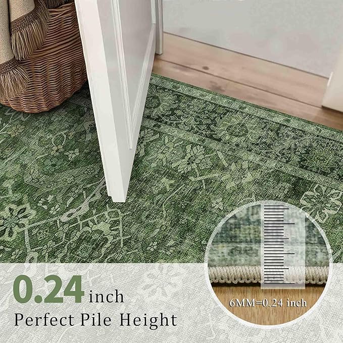 2x3 Entryway Rug Green Washable Vintage Rugs - Image 5