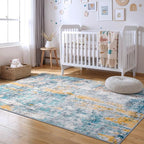 Entryway Rug 3x5 Blue Bedroom Area Rug Washable Non Slip Abstract Boho Rugs - Image 4