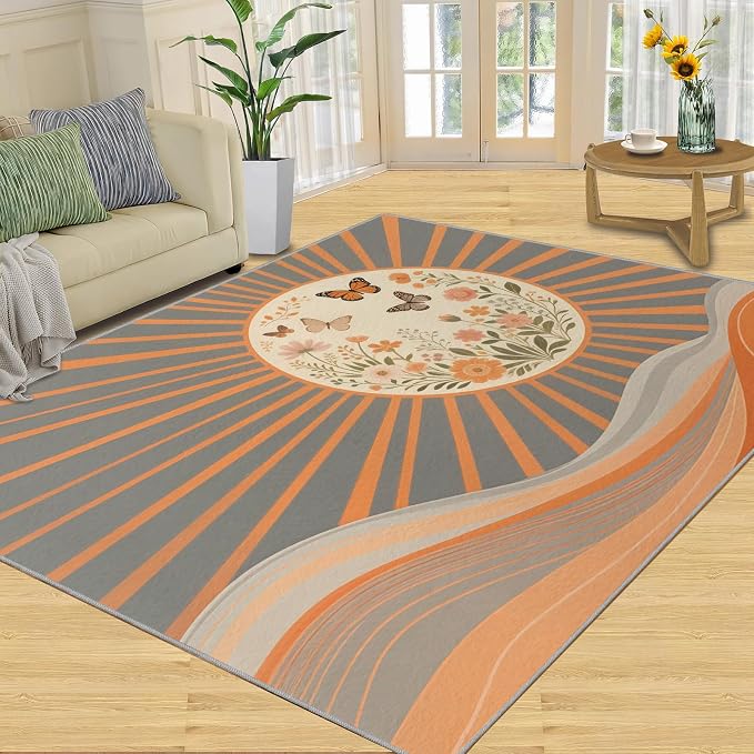 Boho Sun Area Rugs 5x8ft, Minimalist Line Living Room Carpet, Geometric Solar - Image 3