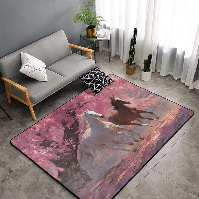 Galloping Horse Cherry Blossom Area Rug Washable Outdoor Rugs Anti-Slip Soft by Unknown