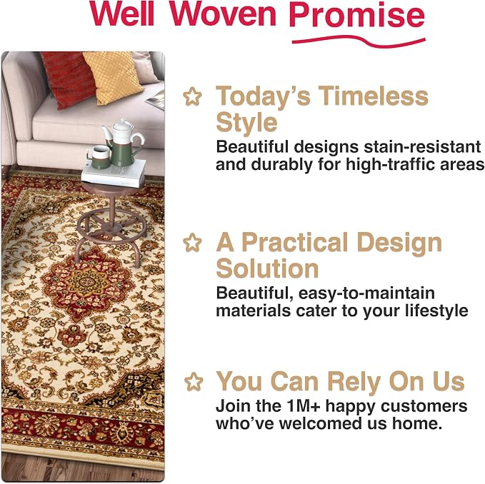Well Woven Barclay Collection Medallion Kashan Ivory 8x10 Area Rug - Image 9