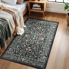 3x5 Washable Area Rug Floral Dark Green Entryway Small Rug Vintage Forest Low - Image 2