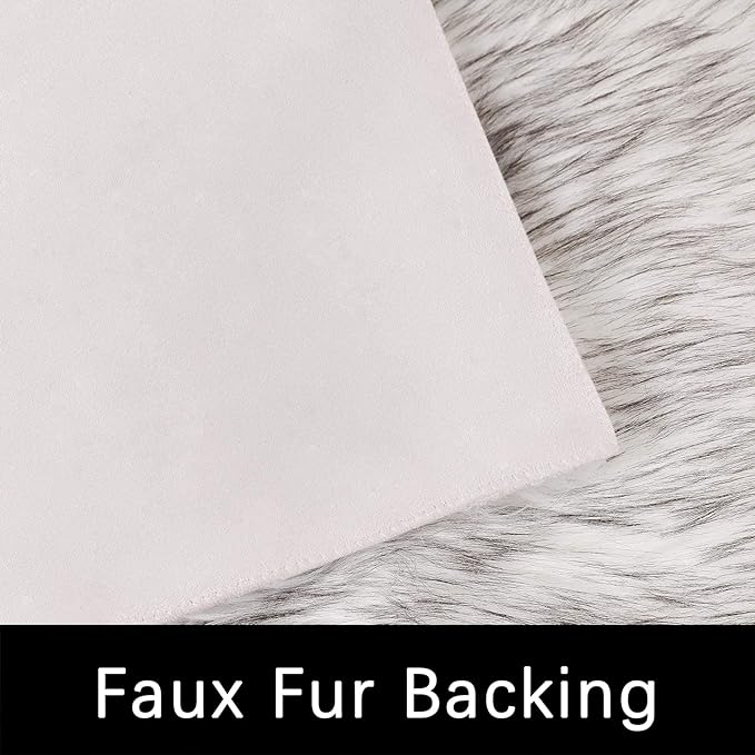 Latepis White and Grey Faux Fur Rug 3x5 Area Washable Fluffy Rugs - Image 3