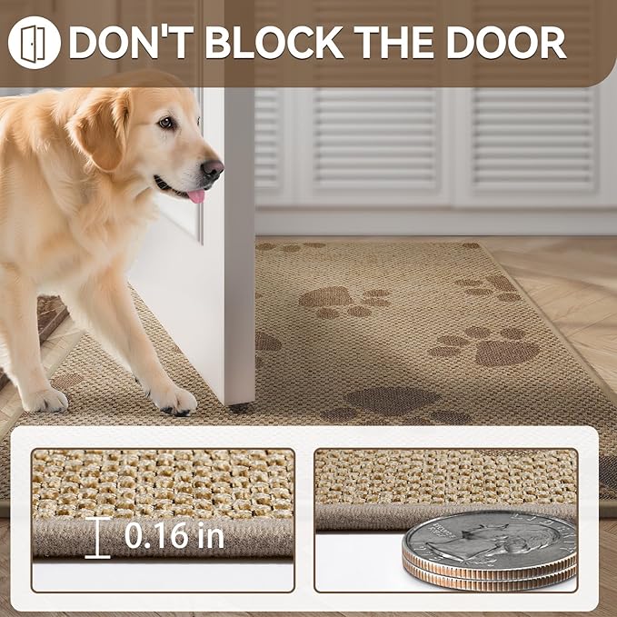 Door Mat Indoor Entrance 17"x30", 0.16" Thin Paw Print Low Pile Doormat - Image 4