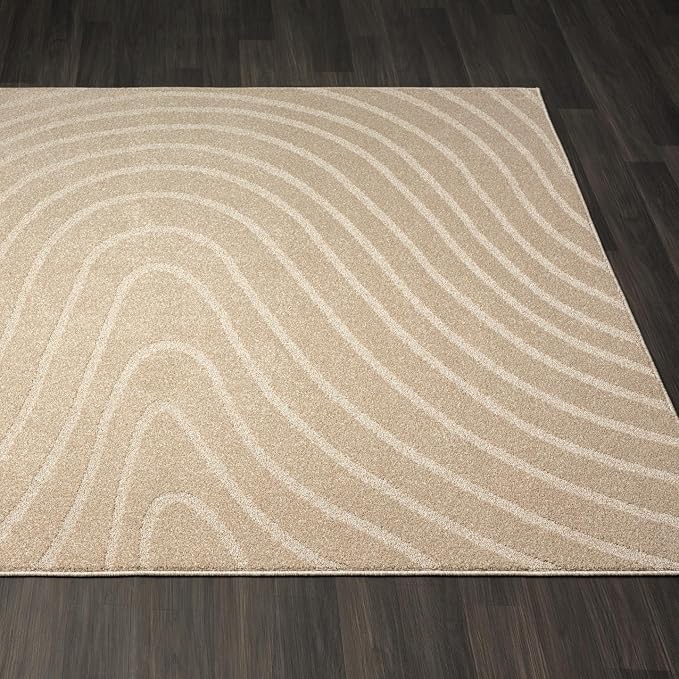 LUXE WEAVERS Modern Geometric Wave Beige 4x6 Area Rug - Image 5