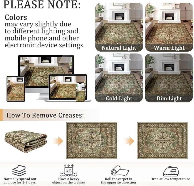 4x6 Machine Washable Area Rug for Living Room, Kids and Pets Friendly for - Image 9