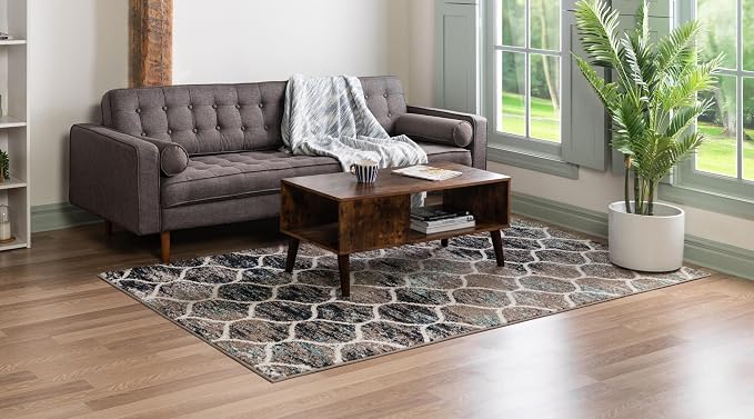 Rugs.com Lattice Frieze Collection Rug – 7' x 10' Blue Multi Medium Rug Perfect - Image 2