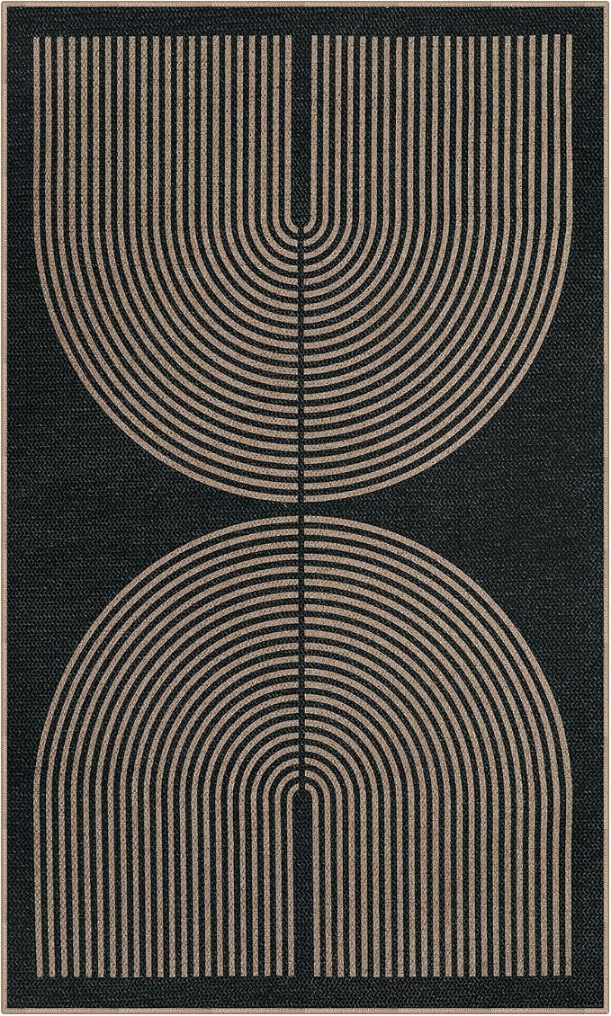 Lahome Modern Rainbow Easy Jute Outdoor Patio Rug, 3x5 Black Washable Rugs - Image 7