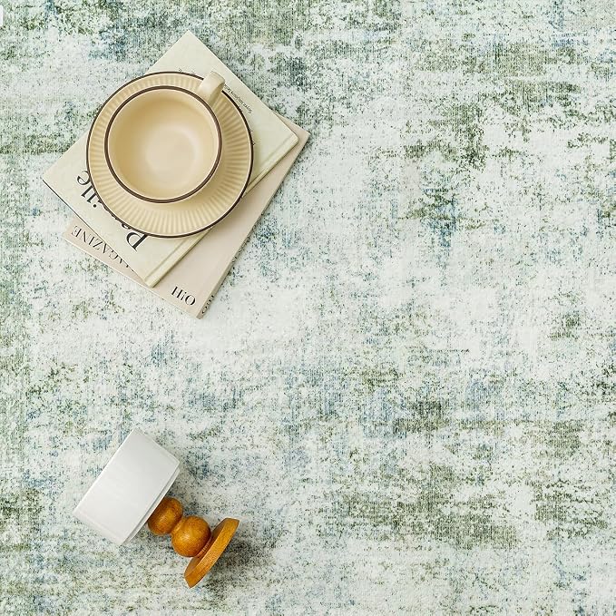 12x15 Washable Area Rug Sage Green Abstract Living Room Bedroom Carpet Neutral - Image 9